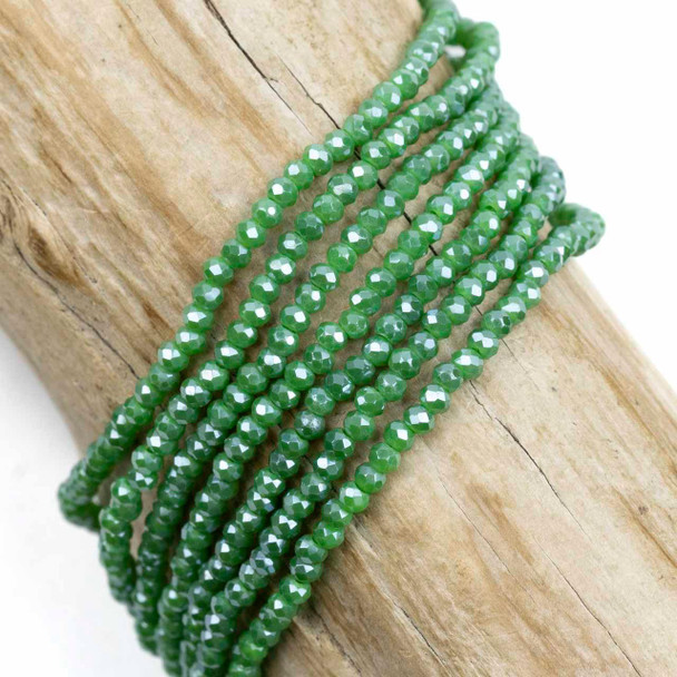 Cherry Tree Beads Crystal Beads - approx. 2x2.5mm Opaque Mystic Kelpie Green Faceted Rondelles, 15 inch strand 