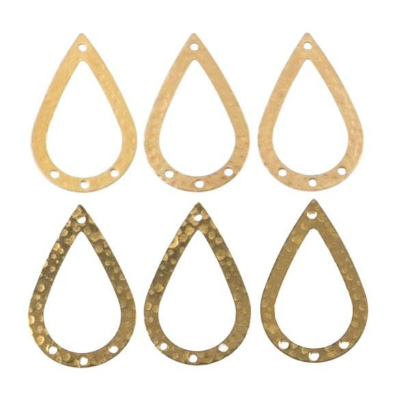 Cherry Tree Beads Brass 24x30mm Hammered Open Teardrop Pendant - 6 per bag 