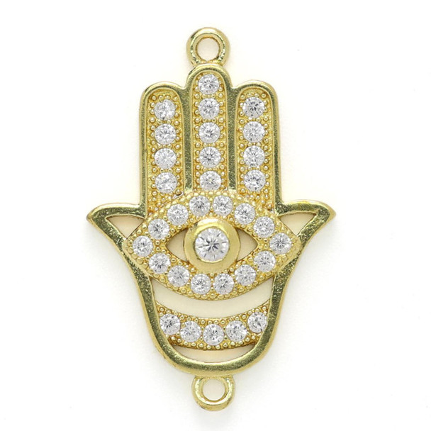 Cherry Tree Beads Brass 14x21.5mm Hamsa Hand Link with Clear Cubic Zirconia Crystals - 1 per bag 
