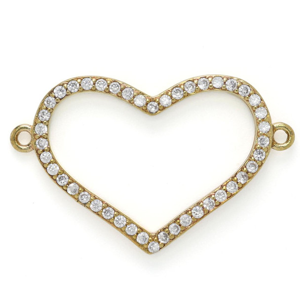Cherry Tree Beads Brass 18x28mm Heart Pendant with Clear Cubic Zirconia Crystals - 1 per bag 
