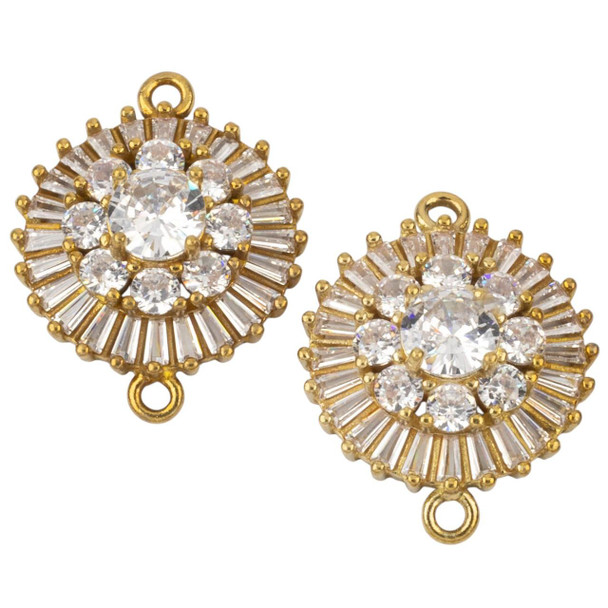 Cherry Tree Beads Brass 18mm Flower Bloom Links with Clear Cubic Zirconia Crystals - 2 per bag 