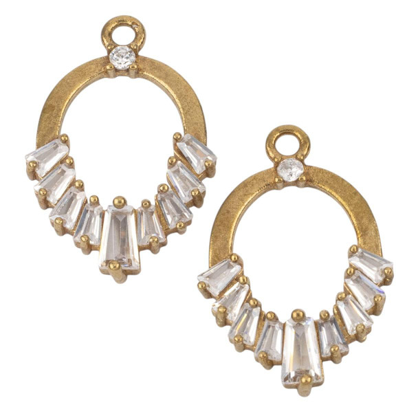 Cherry Tree Beads Brass 14x22mm Radiant Halo Charms with Clear Cubic Zirconia Crystals - 2 per bag 