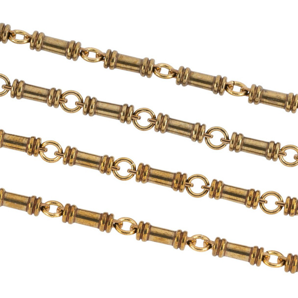 Cherry Tree Beads Ornate Brass 3x8mm Tube Chain with Links - 1 meter  Cherry Tree Beads Ornate Brass 3x8mm Tube Chain with Links - 1 meter