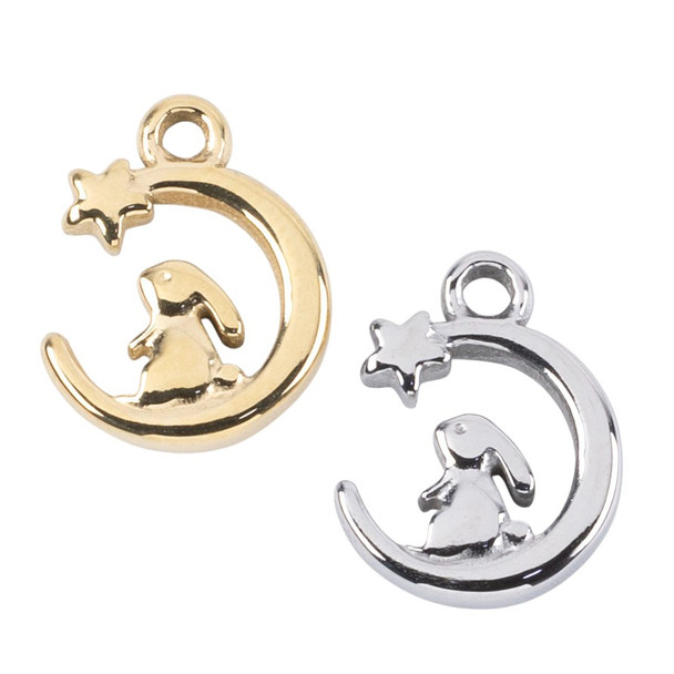 304 Stainless Steel 9x11mm Rabbit Wishing On Star Charms - 2 per bag