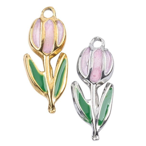 Cherry Tree Beads 316 Stainless Steel 7.5x18.5 Pink Tulip Charms - 2 per bag 