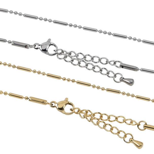 Cherry Tree Beads Stainless Steel 1mm Ball & 1x5mm Tube Chain Necklace - A21 