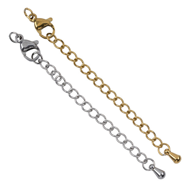 304 Stainless Steel 7x10mm Lobster Clasp with 2 Inch Extender Chain
