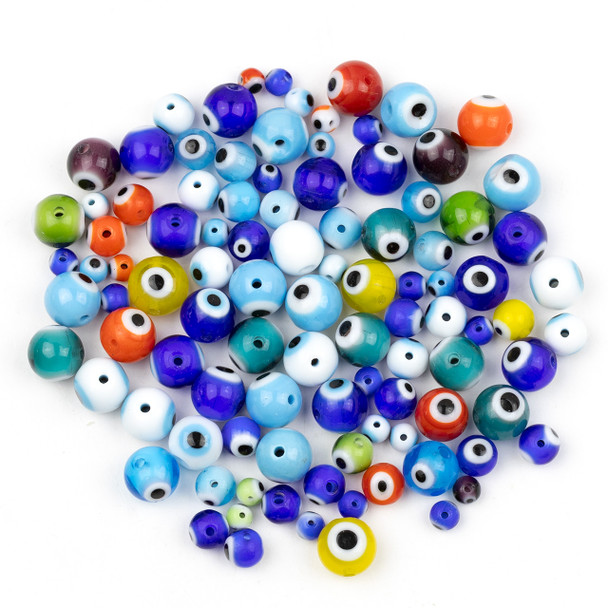 Glass Rainbow Evil Eye Round Beads - 15 inch strand