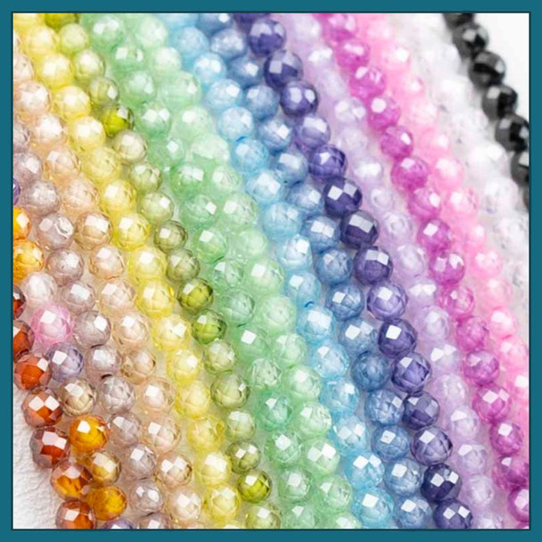 Cubic Zirconia 2mm Faceted Round Beads - 15 inch strand