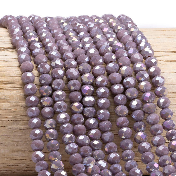 Cherry Tree Beads Crystal 5x6mm Opaque Heather Purple Faceted Rondelle Beads with AB finish - 16 inch strand 