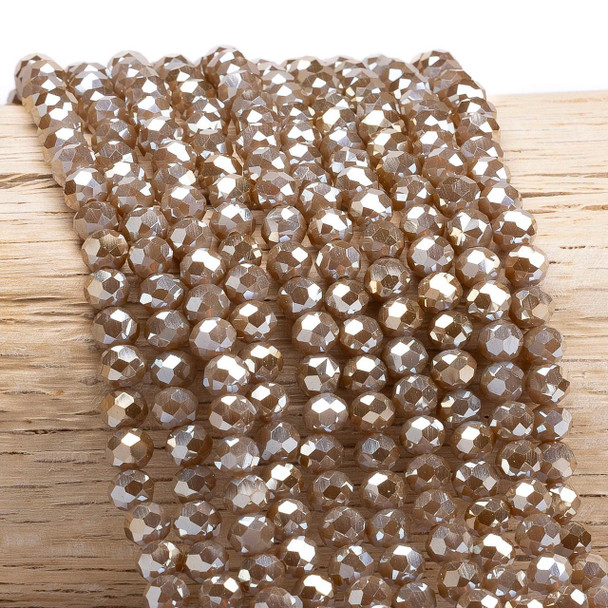 Cherry Tree Beads Crystal 5x6mm Opaque Taupe Faceted Rondelle Beads with Silver AB finish - 15 inch strand 