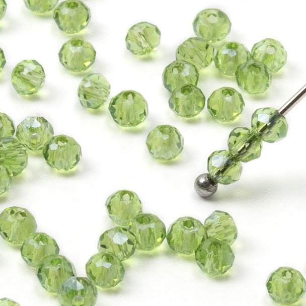 Crystal 2.5x3mm Light Green Faceted Rondelle Beads - 15 inch strand