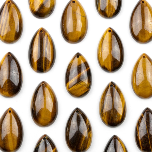 Cherry Tree Beads Yellow Tigereye 18x30mm Front-to-Back Top Drilled Teardrop Pendant with a Flat Back - 1 per bag 