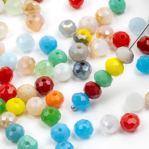 Cherry Tree Beads Crystal 4.5x6mm Opaque Rainbow Mix Faceted Rondelle Beads - 15 inch strand 