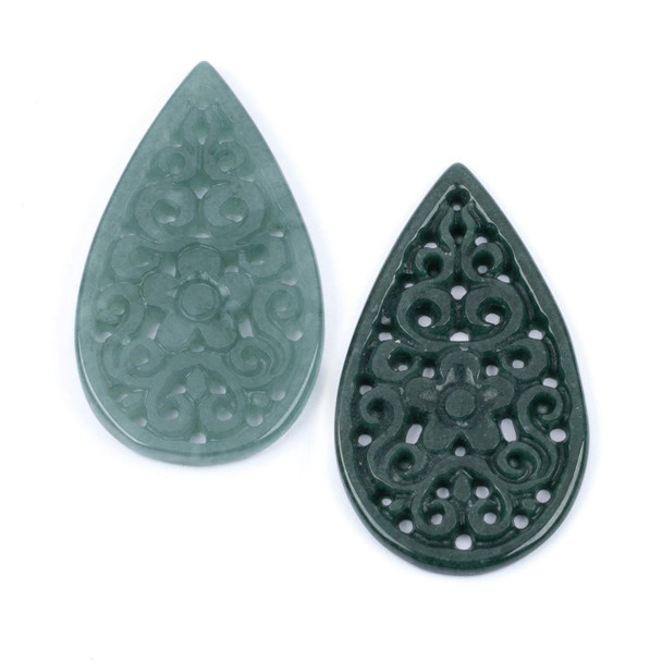 Cherry Tree Beads Jadeite 19x33mm Ornate Floral Teardrop Pendants - 2 per bag 