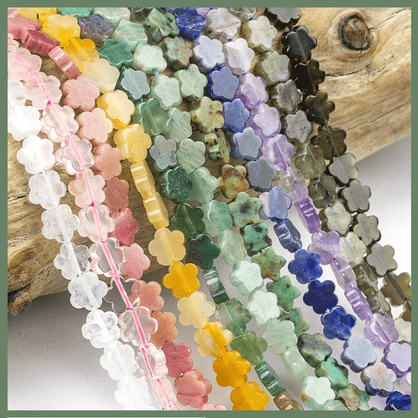 Natural Gemstone 6mm Flower Beads Group Pic over branch