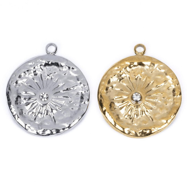 Cherry Tree Beads 304 Stainless Steel 15mm Sun Brust with Crystal Coin Charms - 2 per bag 