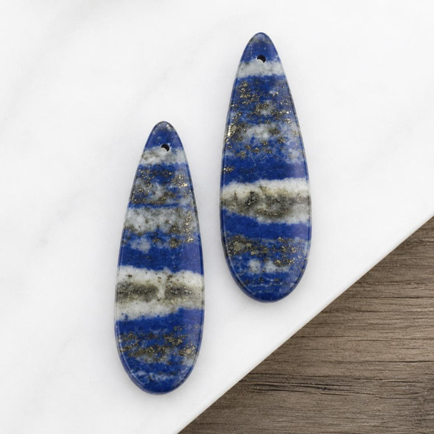 Cherry Tree Beads Lapis 13x40mm Teardrop Front Drilled Pendant Pair - 2 per bag 