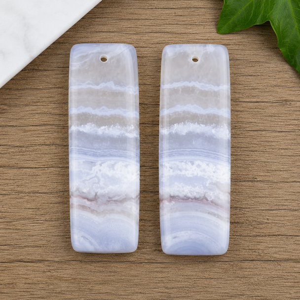 Blue Lace Agate 13x38mm Rectangle Front Drilled Pendant Pair for DIY earrings.