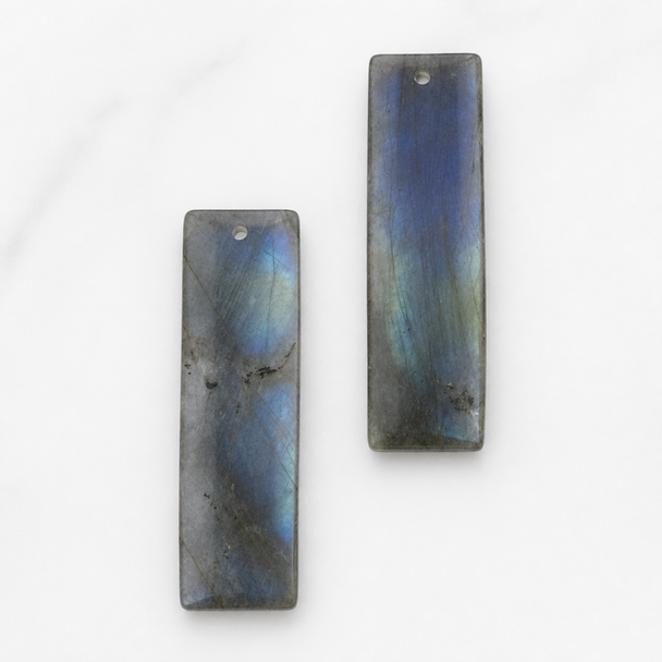 Blue Labradorite 12x39mm Rectangle Front Drilled Pendant Pair for DIY earrings.