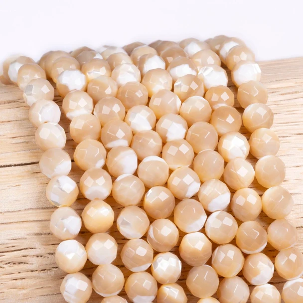 Cherry Tree Beads Mother of Pearl 7mm Tan Faceted Round Beads - 16 inch strand 
