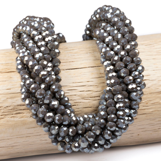 Crystal 5x6mm Opaque Fog Gray Faceted Rondelle Beads with an AB finish craft night and DIY jewelry.