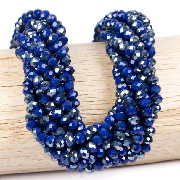Cherry Tree Beads Crystal 5x6mm Opaque Cobalt Faceted Rondelles with Silver AB finish - 15 inch strand 