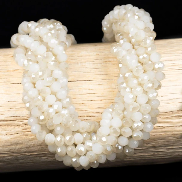 Cherry Tree Beads Crystal 5x6mm Opaque Champagne Kissed Pearl Faceted Rondelle Beads - 15 inch strand 