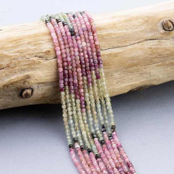 Cherry Tree Beads Ombre Rainbow Tourmaline 2.5mm Faceted Cube Beads - 15 inch strand 