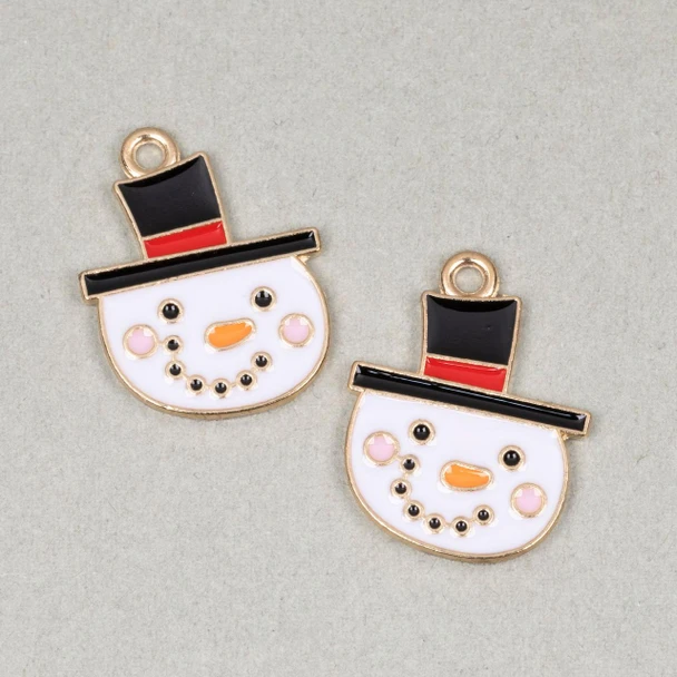 Cherry Tree Beads Enameled Gold Pewter 16x21mm Snowman Head Charms - 2 per bag 
