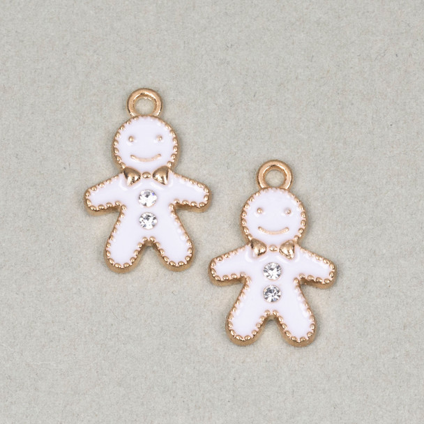 Enameled Gold Pewter 12x18mm White Gingerbread Man Charms for Christmas DIYs.