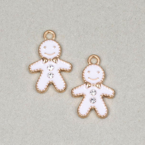 Cherry Tree Beads Enameled Gold Pewter 12x18mm White Gingerbread Man Charms - 2 per bag 
