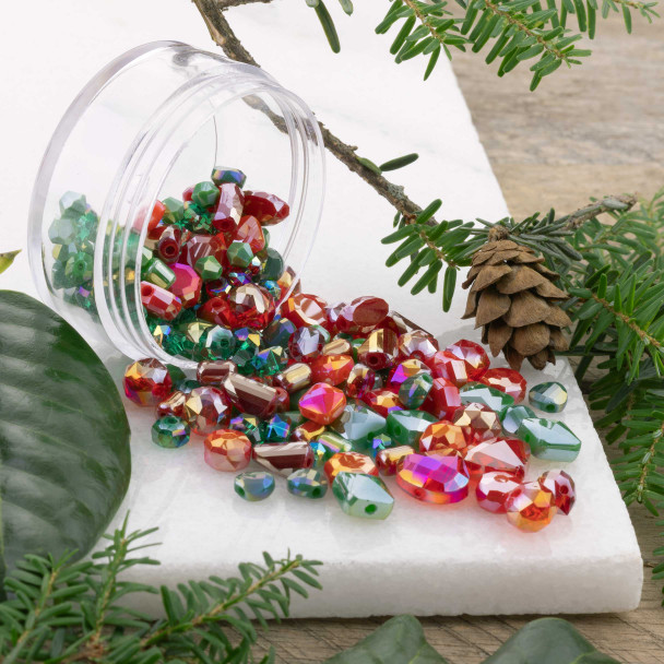 rich reds, deep evergreen hues, coral rose accents, and shimmering AB finishes