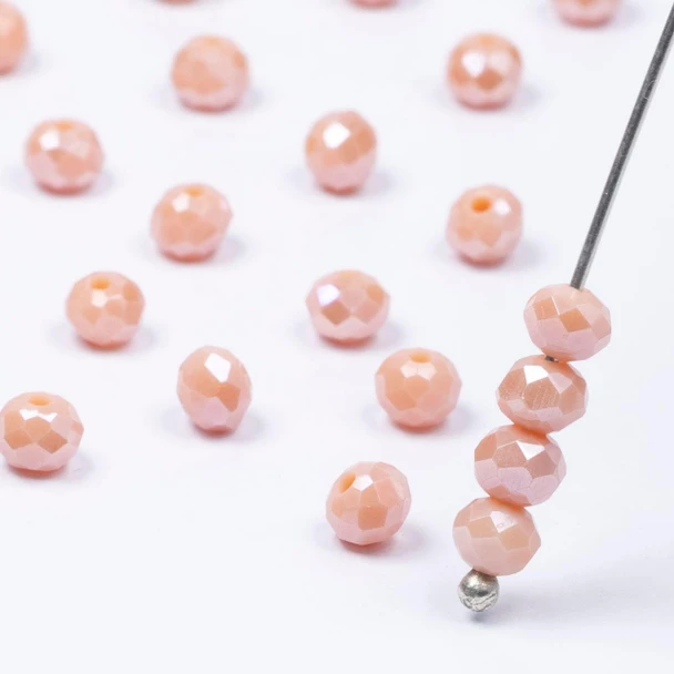 Cherry Tree Beads Crystal 3x4mm Opaque Peach Faceted Rondelle Beads with AB finish - 15 inch strand 