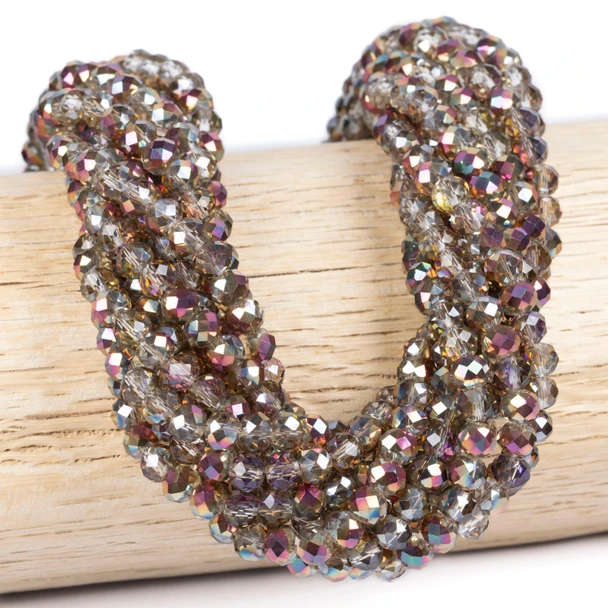 Cherry Tree Beads Crystal 5x6mm Smoke Gray with Purple Rainbow Kiss Rondelle Beads with AB finish - 15 inch strand 