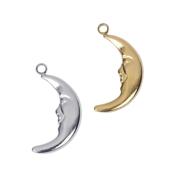 Cherry Tree Beads 316 Stainless Steel 9.5x18.5mm Crescent Moon Charms - 2 per bag 