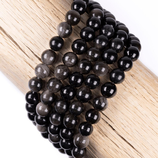Cherry Tree Beads Silver Obsidian 10mm Round Beads - 15 inch strand 