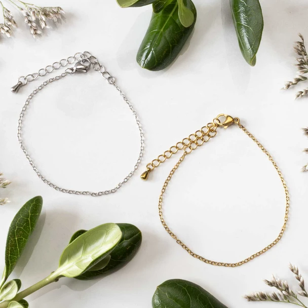 Cherry Tree Beads 304 Stainless Steel 1mm Small Flat Cable Chain Bracelet - 6" with 2" extender chain 