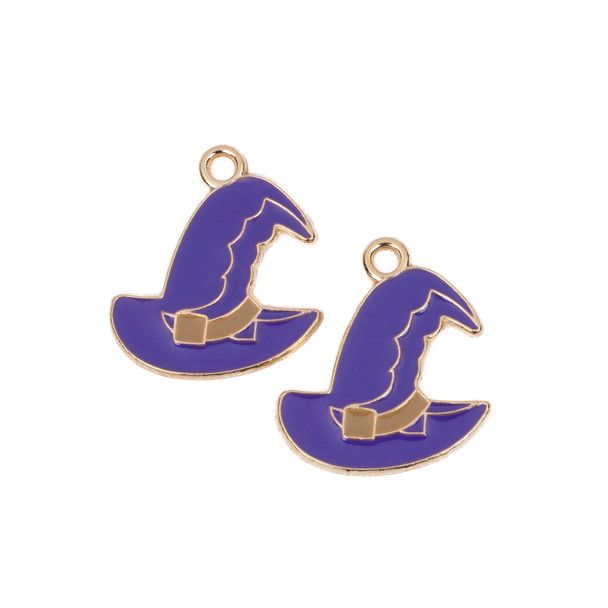 Cherry Tree Beads Enameled Gold Pewter 17x20mm Purple Witch Hat Charms - 2 per bag 