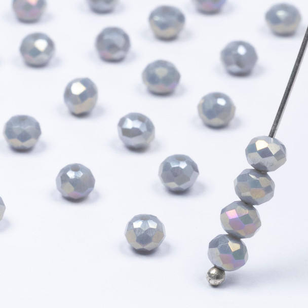 Cherry Tree Beads Crystal 3x4mm Opaque Fog Grey Faceted Rondelle Beads with AB finish - 15 inch strand 