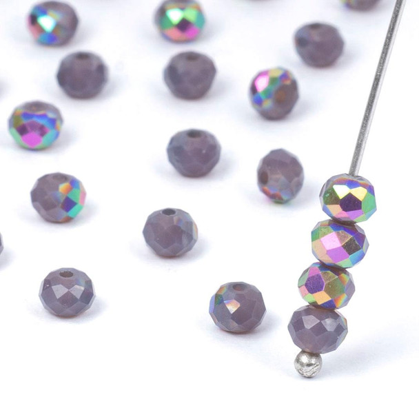 Cherry Tree Beads Crystal 3x4mm Opaque Heather Purple Faceted Rondelle Beads with Rainbow AB finish - 15 inch strand 