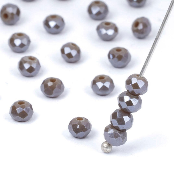 Cherry Tree Beads Crystal 3x4mm Opaque Truffle Grey Faceted Rondelle Beads with Silver AB finish- 15 inch strand 