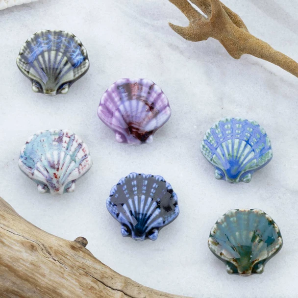 coastal inspired ceramic shell beads in earthy colors