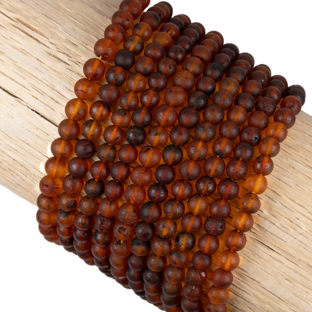 Cherry Tree Beads Amber 5-6mm Matte Round Beads - 15 inch strand 