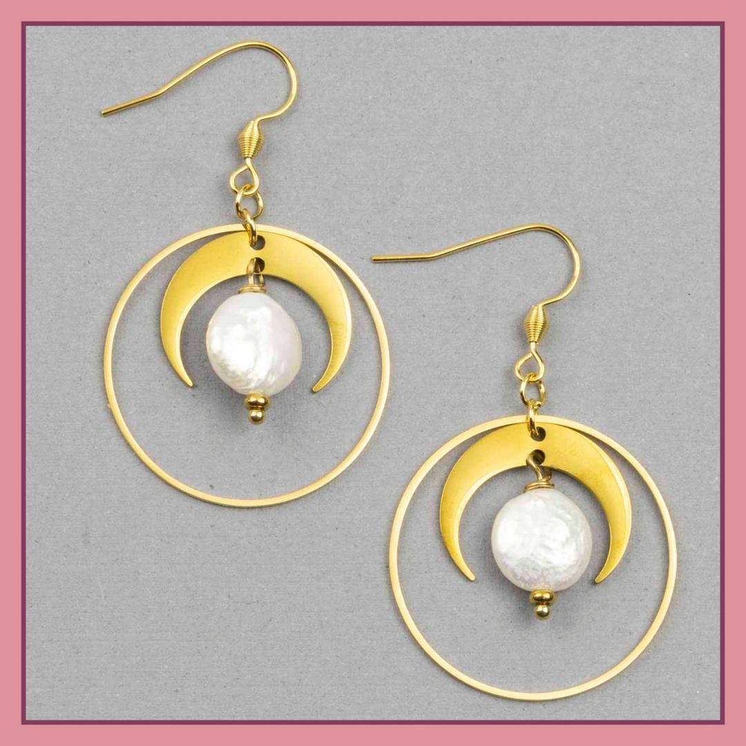 Pearl & Moon Earrings
