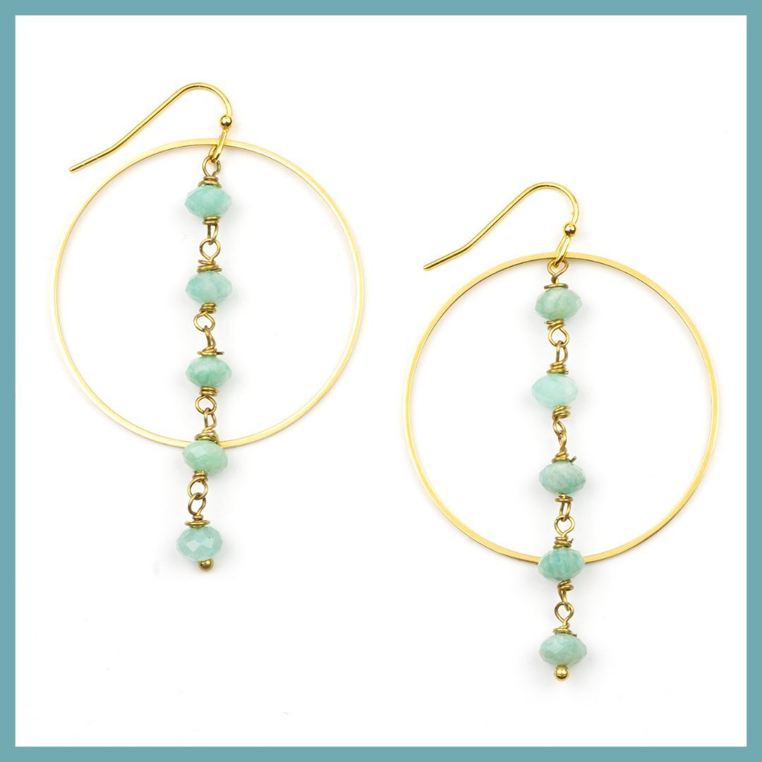 Amazonite Rondelle Hoop Earrings