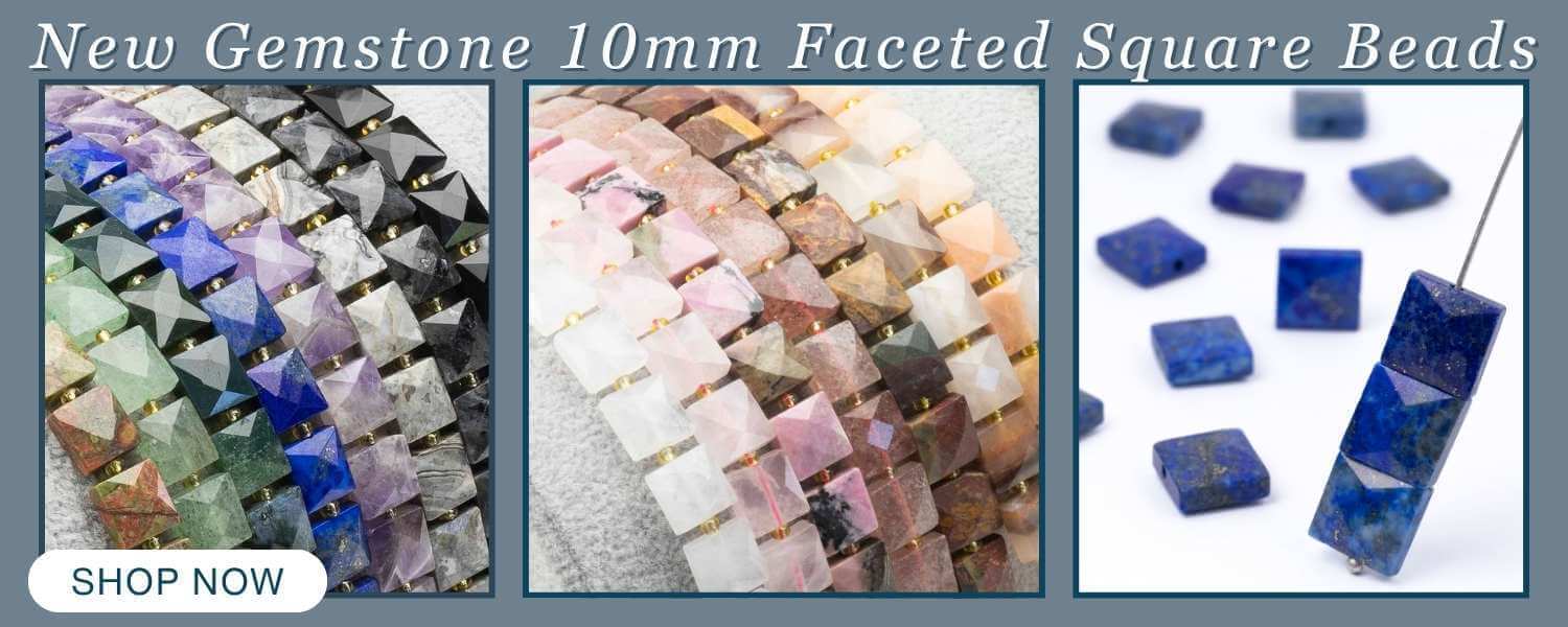 10mm Gemstone Faceted Square Beads