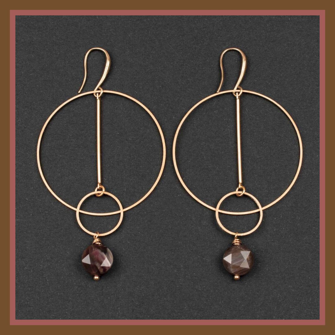 DIY design idea for Mocha Mousse Hoop Earrings featuring earthy tones of brown and beige beads on gold hoops, crafted using materials available from Cherry Tree Beads.