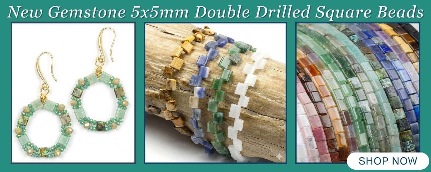 5x5mm Gemstone Double Drilled Square Beads