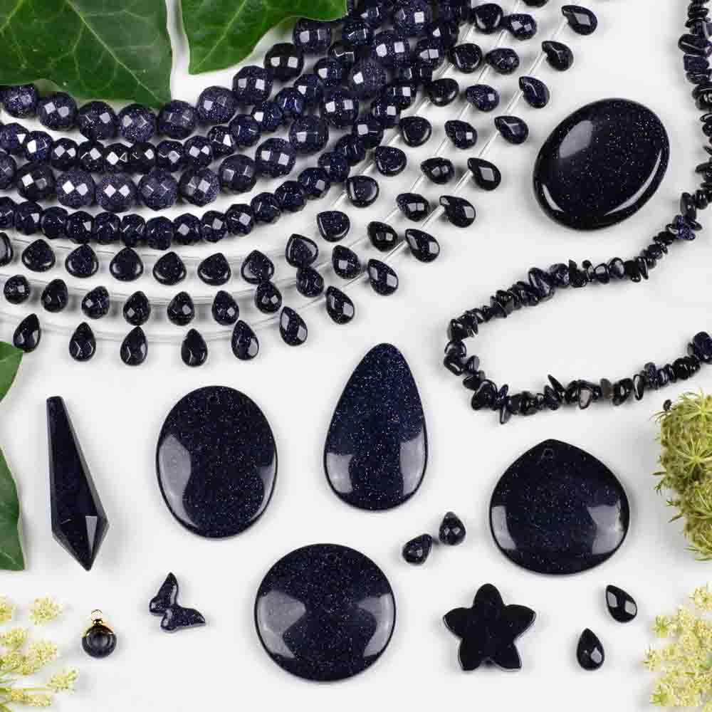 Blue Goldstone 8x12mm Top Side Drilled Faceted Teardrop Beads - 15 inch  strand